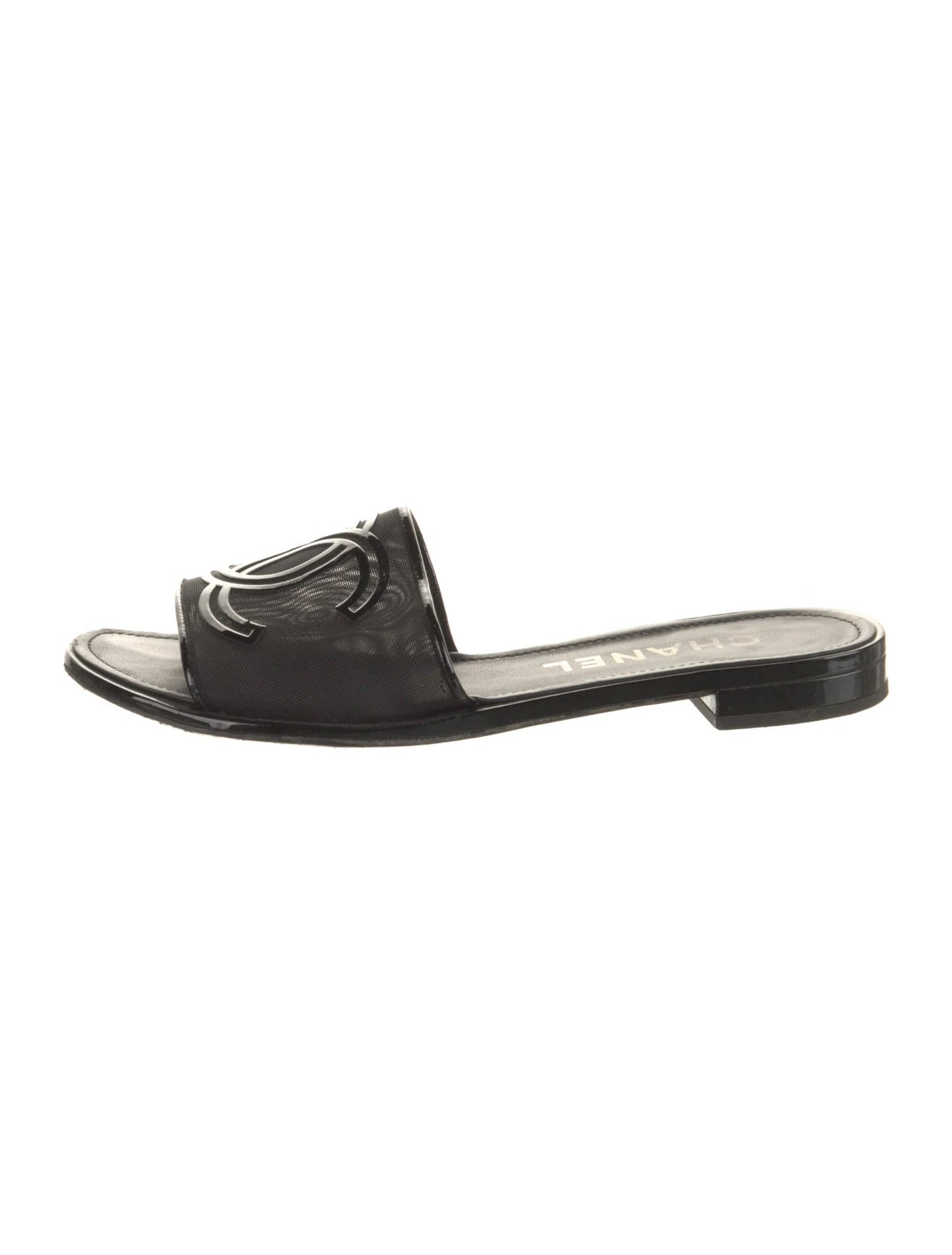 Chanel 21S Mesh Patent Leather CC Logo Slide Sandals for Women
