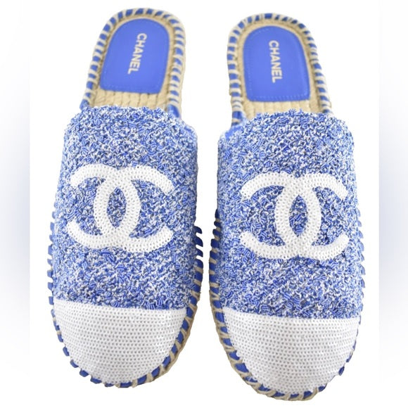 Chanel Tweed Sequin Cc Logo Backless Espadrilles Bag