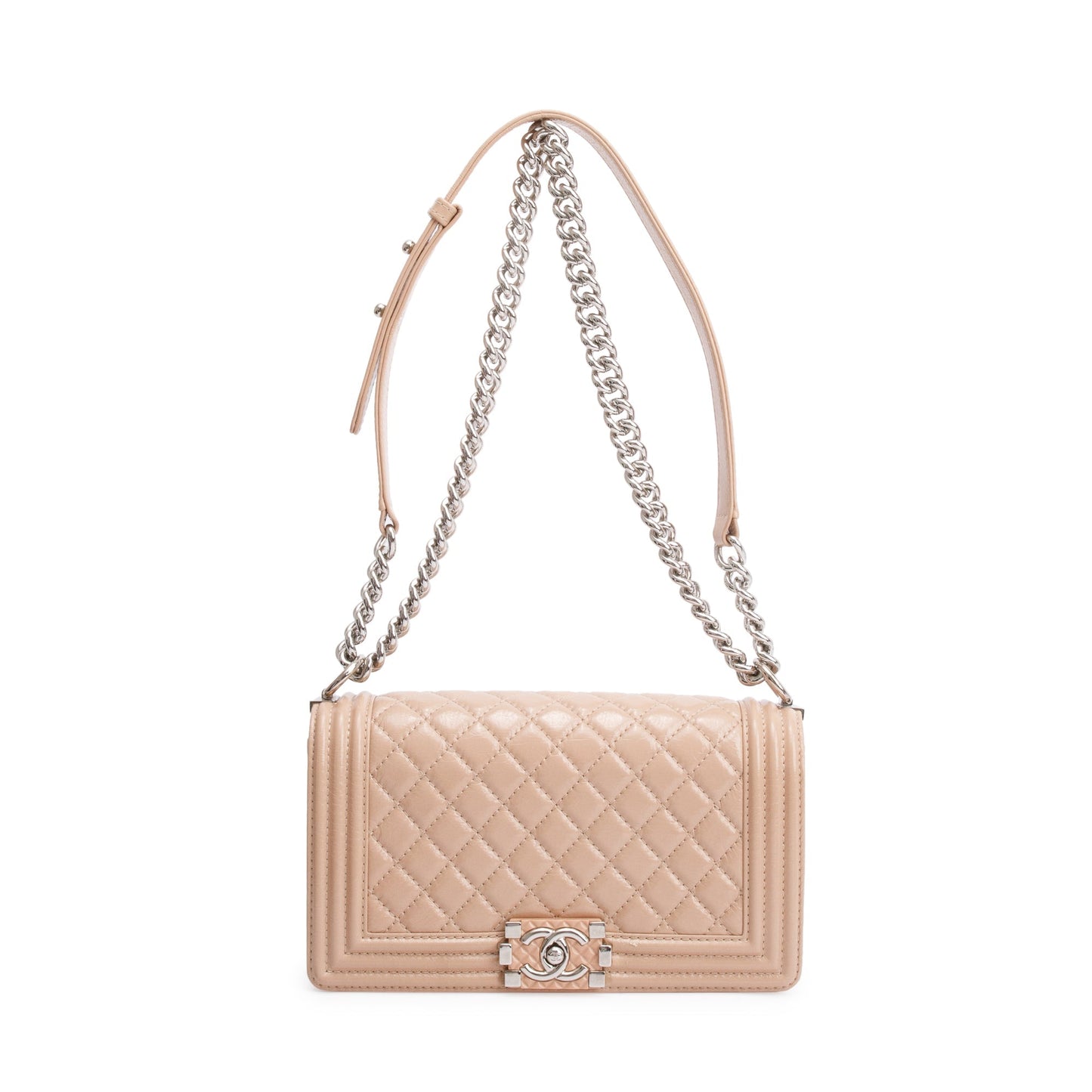 Chanel Patent Boy Leather Beige Travel Bag