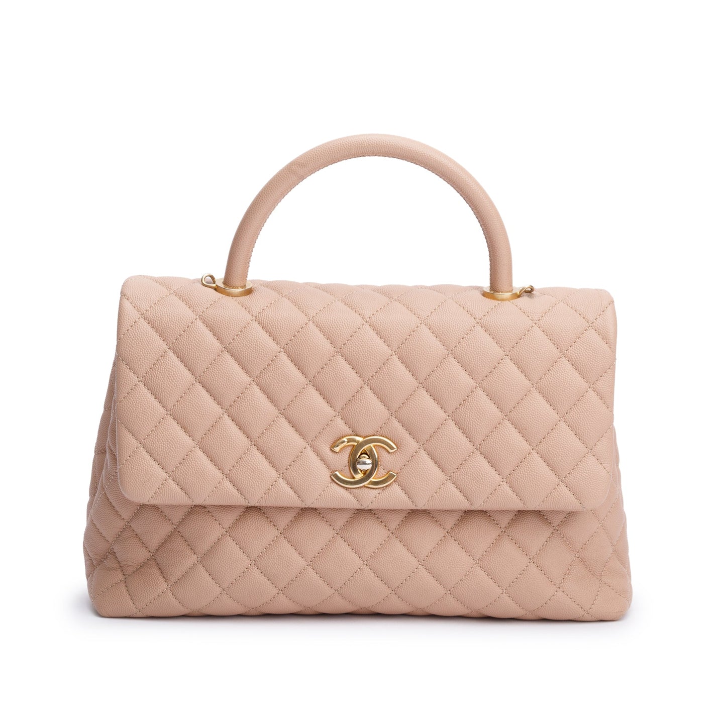 Chanel Quilted Caviar Coco Handle Leather Beige Travel Bag