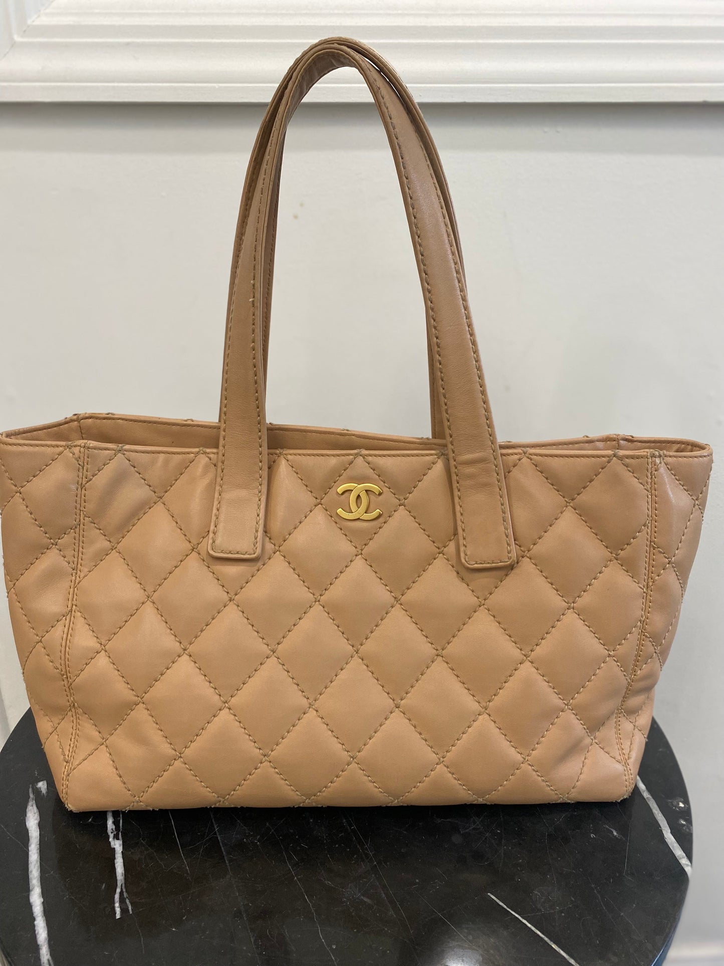 Chanel QUILTED LAMBSKIN WILD STITCH Leather Tote Bag