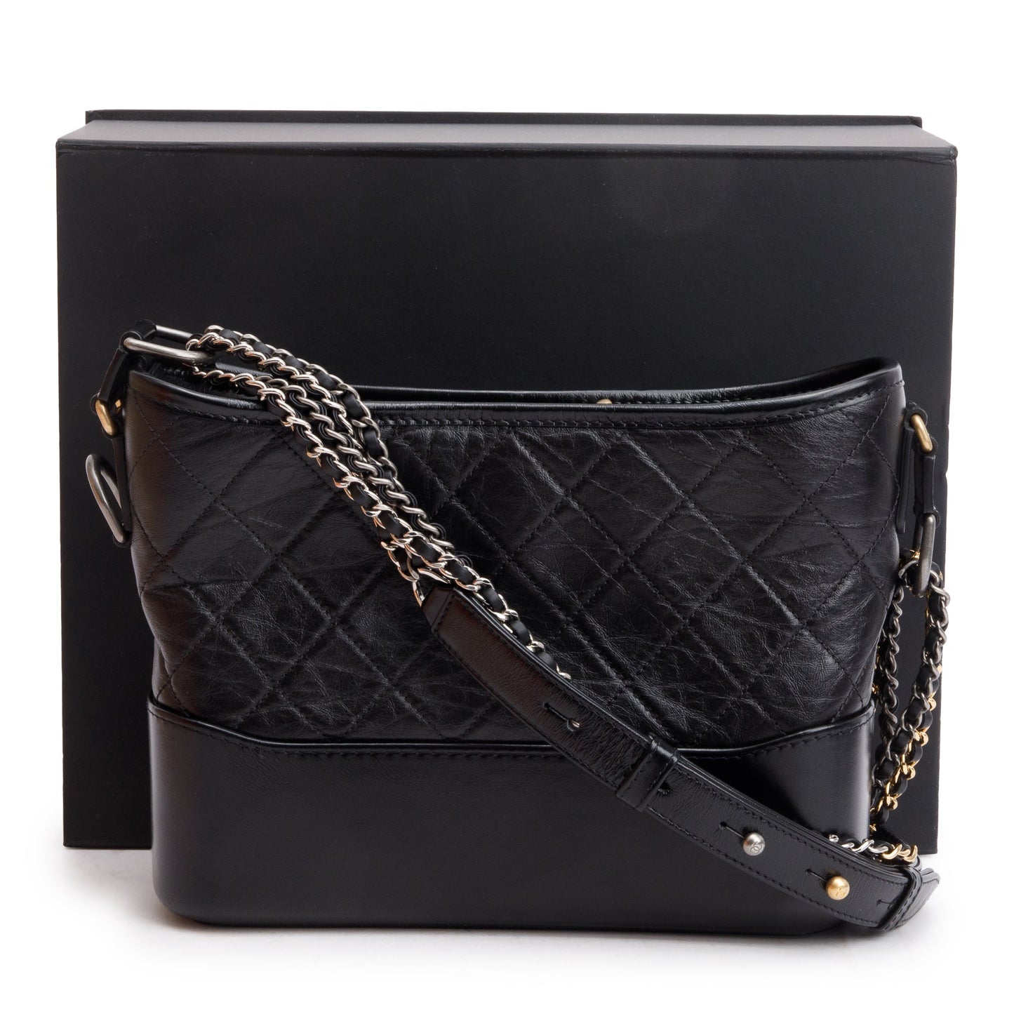 Chanel Aged Gabrielle Hobo Leather Calfskin Black Travel Bag