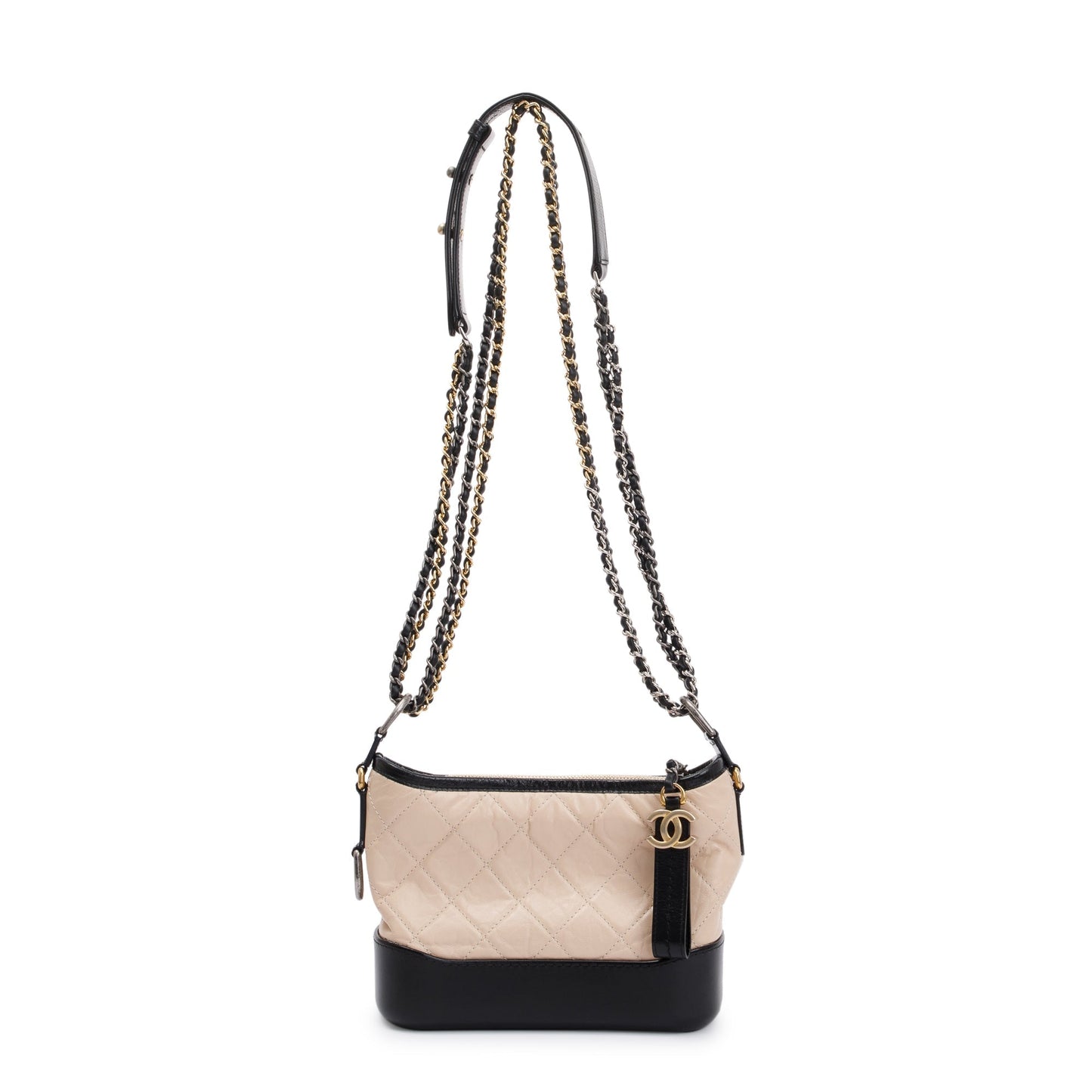 Chanel & Aged Gabrielle Hobo Leather Calfskin Black Beige Travel Bag