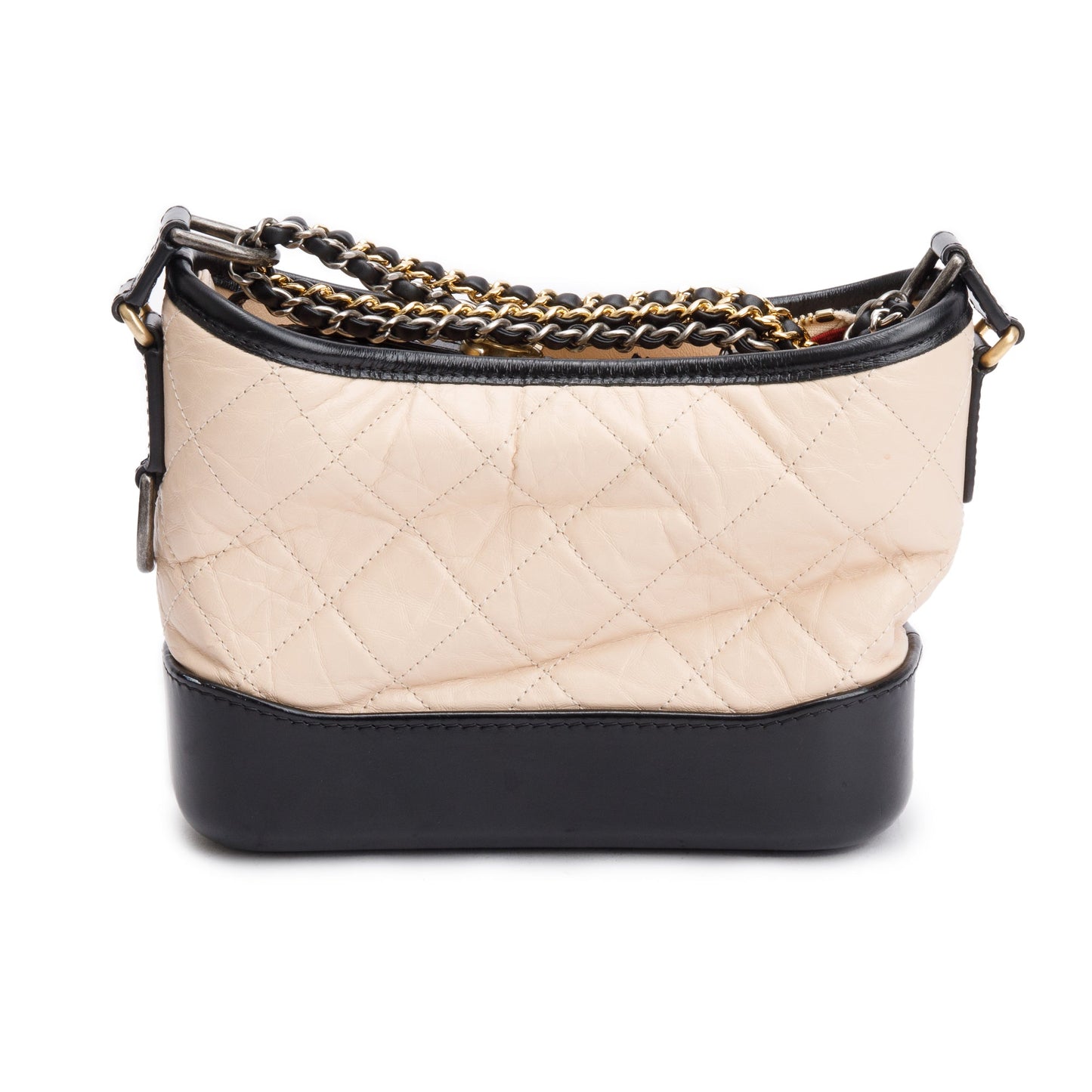 Chanel & Aged Gabrielle Hobo Leather Calfskin Black Beige Travel Bag Authenticity Card