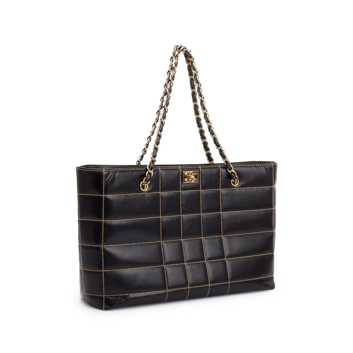 Chanel Cafskin Wild Stitch Choco Bar Leather Black Travel Bag