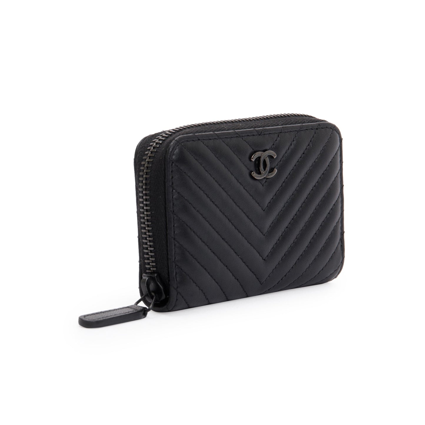 Chanel Classic Zipped Coin Purse Leather Calfskin Black Wallet Case
