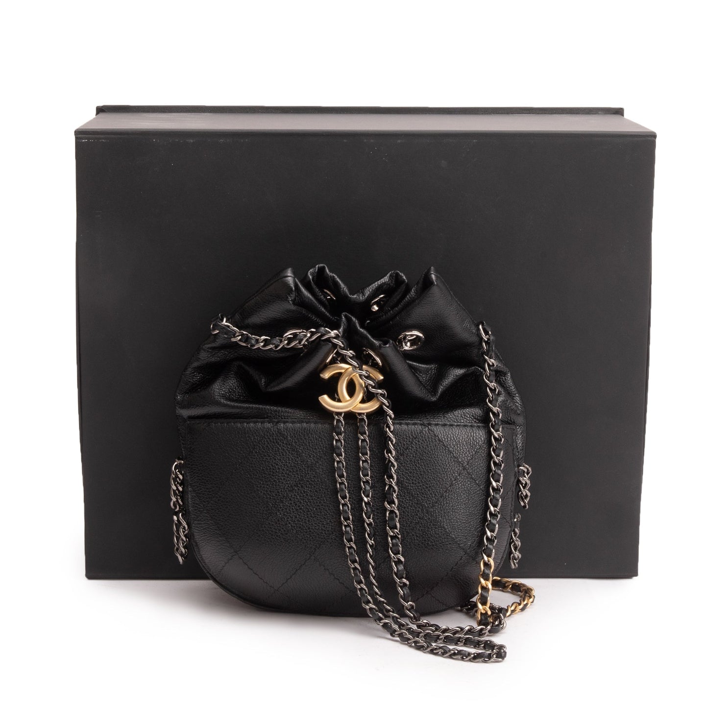 Chanel Gabrielle Bucket Purse Leather Calfskin Black Travel Bag