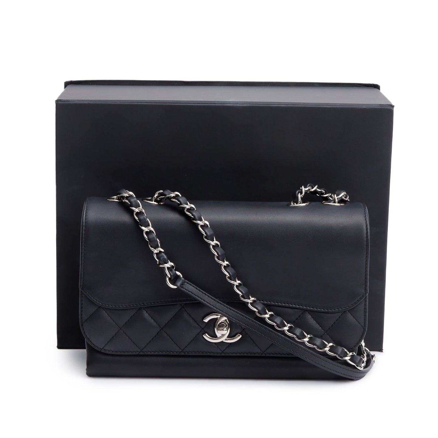 Chanel Tramezzo Flap Leather Calfskin Black Travel Bag