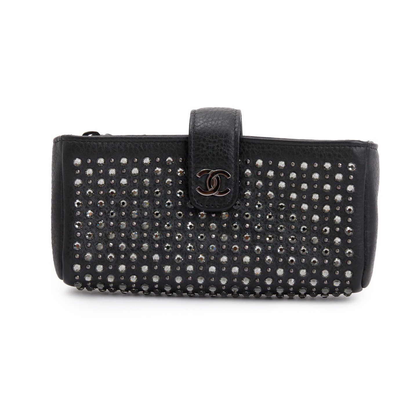 Chanel Strass Studded Phone Holder Leather Calfskin Black Travel Bag