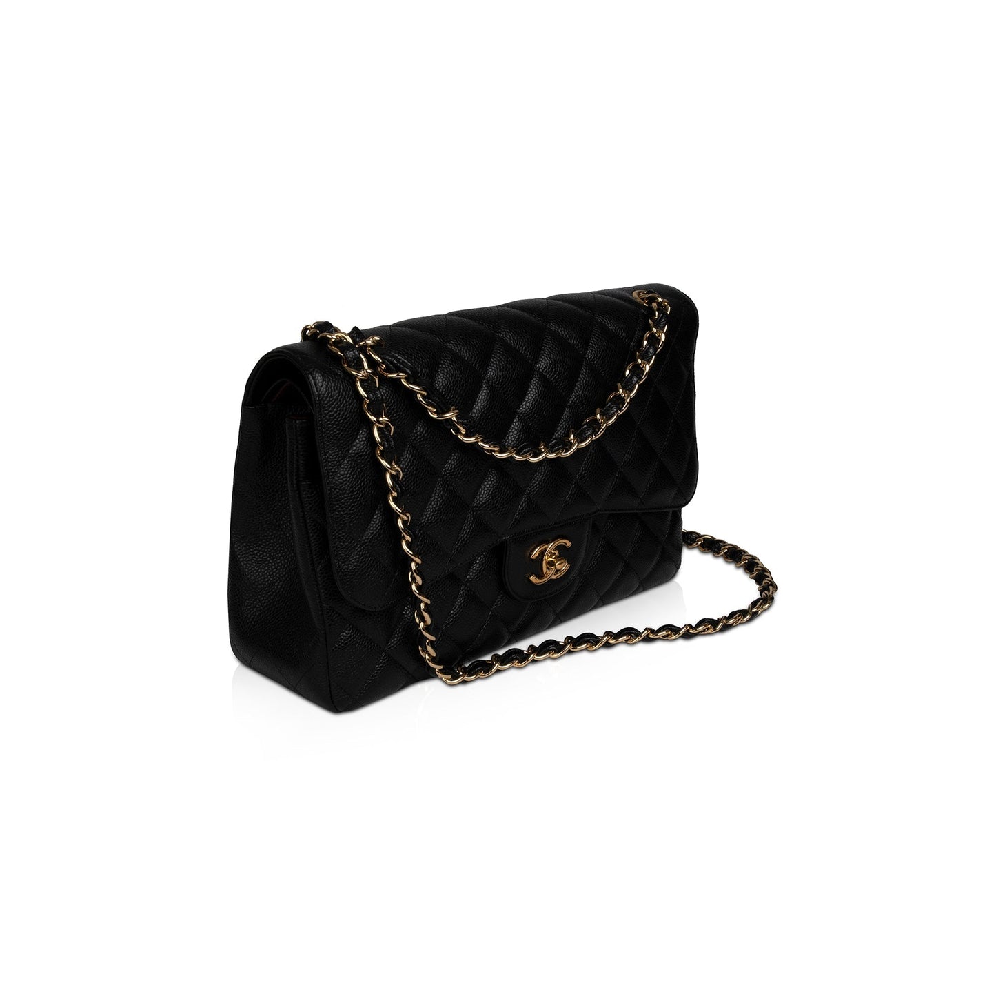 Chanel Caviar Classic Jumbo Double Flap Black Travel Bag W Box