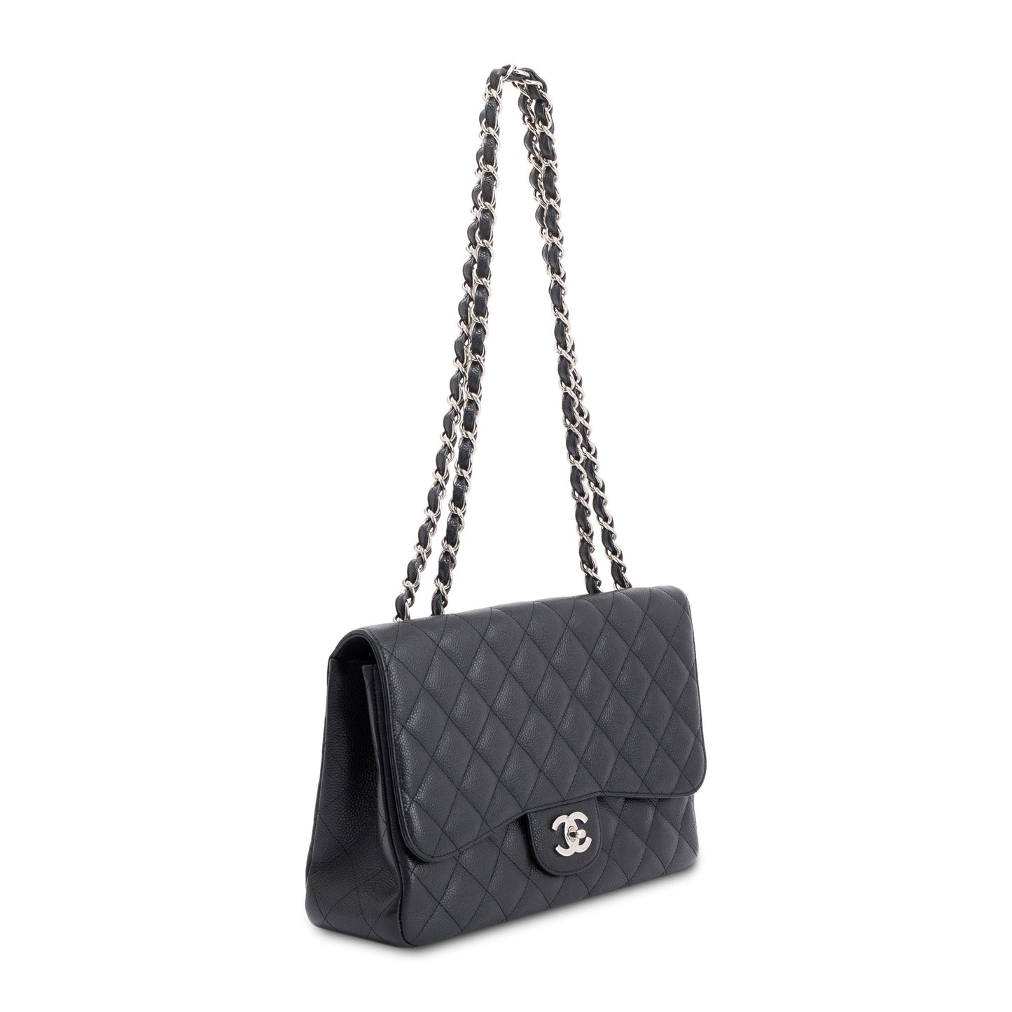 Chanel Caviar Classic Jumbo Single Flap Black Travel Bag Authenticity Card