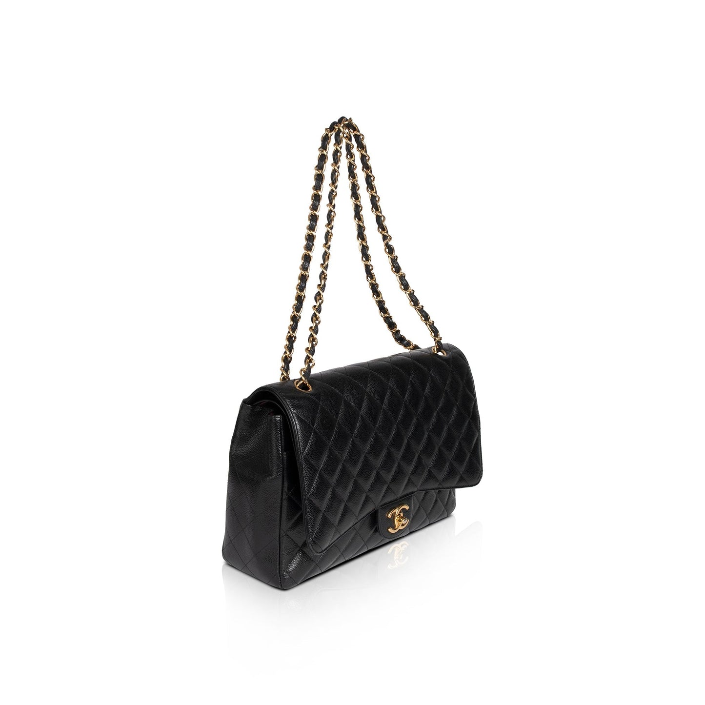 Chanel Caviar Classic Maxi Double Flap Black Travel Bag 5