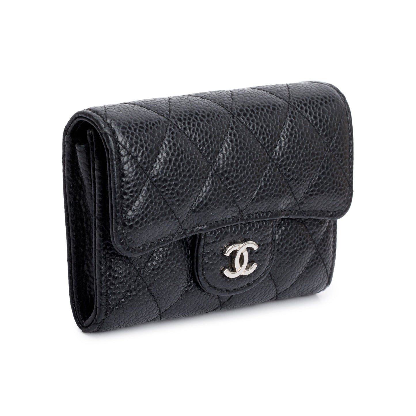 Chanel Caviar Classic Flap Card Holder Leather Black Wallet Case 4
