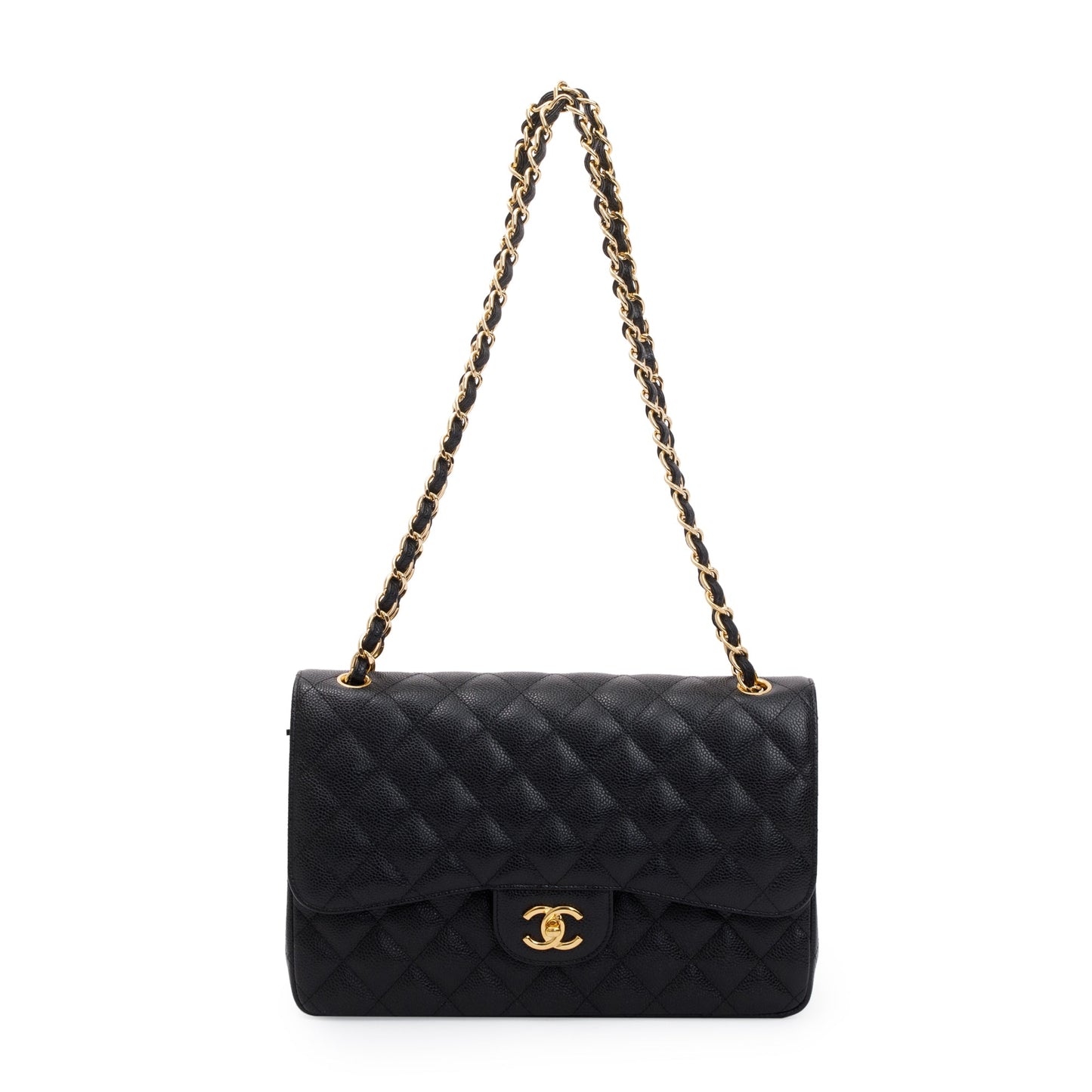 Chanel Caviar Classic Jumbo Double Flap Leather Black Travel Bag Flap Bag