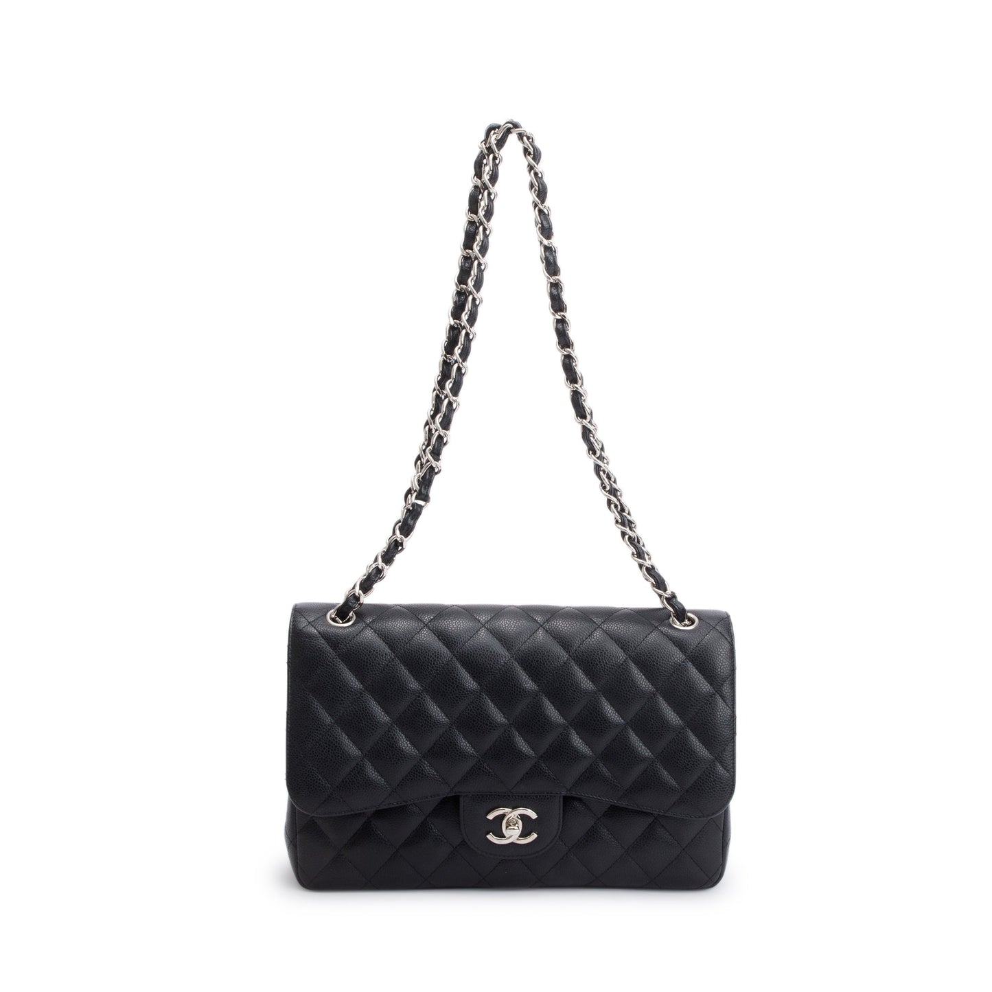 Chanel Caviar Classic Jumbo Double Flap Leather Black Travel Bag 5