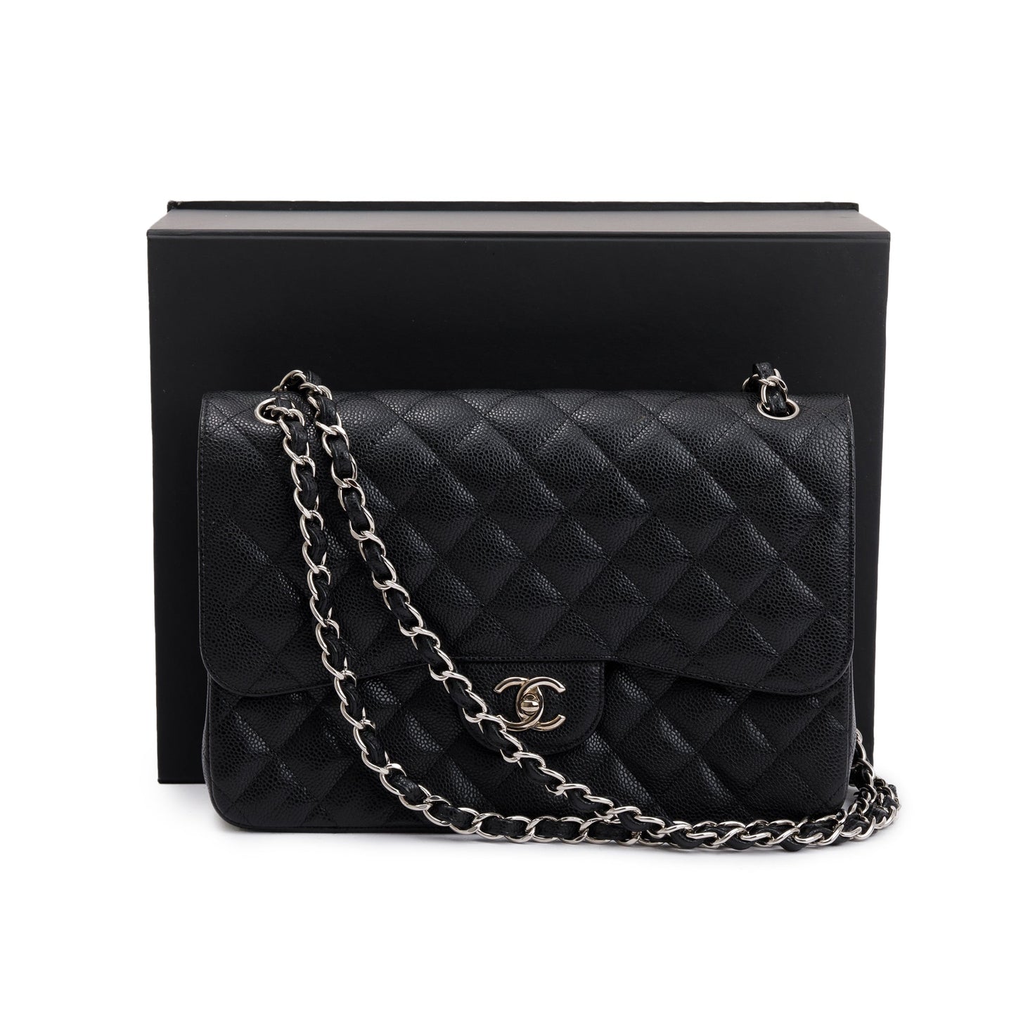 Chanel Caviar Classic Jumbo Double Flap Leather Black Travel Bag Authenticity Card
