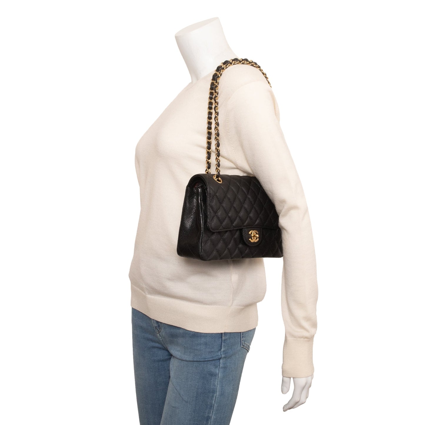 Chanel Caviar Classic Double Flap Leather Black Travel Bag 6