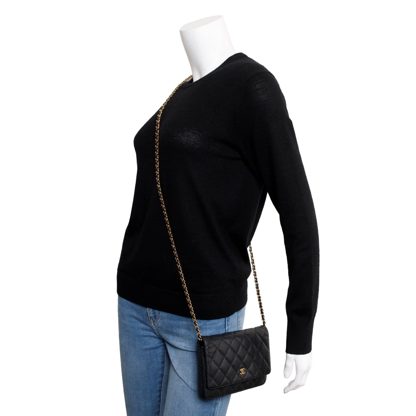 Chanel Caviar Classic on Leather Black Wallet Case