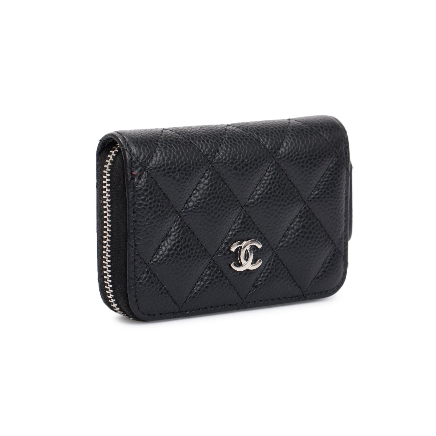 Chanel Caviar Classic Zipped Coin Purse Leather Black Wallet Case