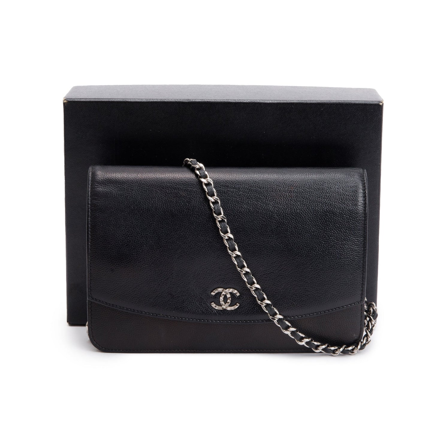 Chanel Caviar Sevruga on Leather Black Wallet Case