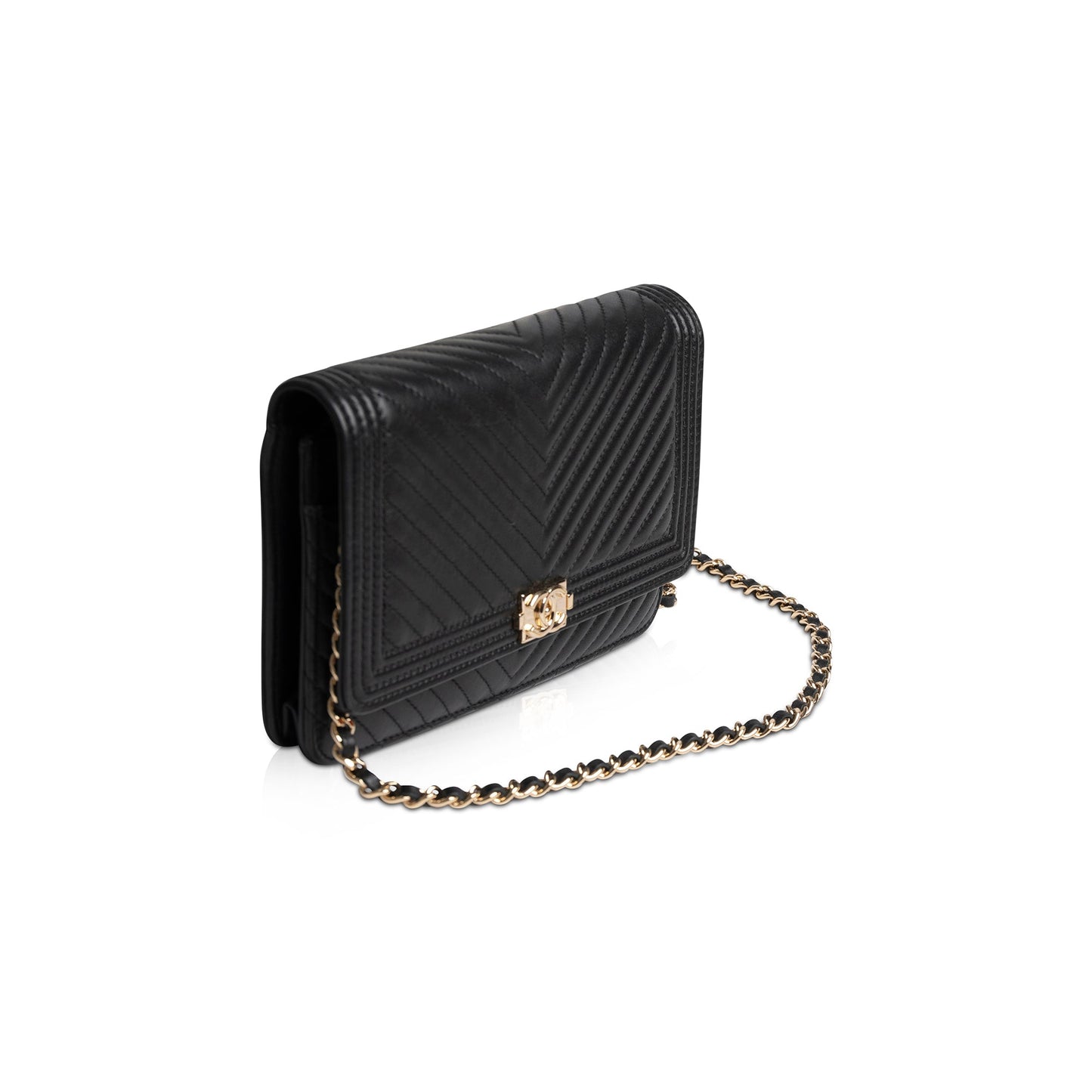 Chanel Chevron Boy on Black Wallet Case