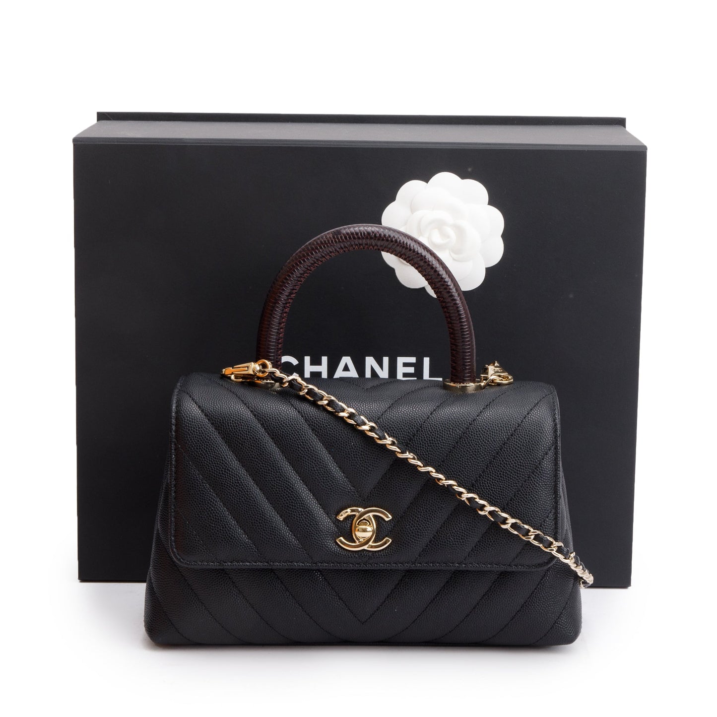 Chanel Chevron Quilted Caviar Lizard Coco Leather Black Travel Bag