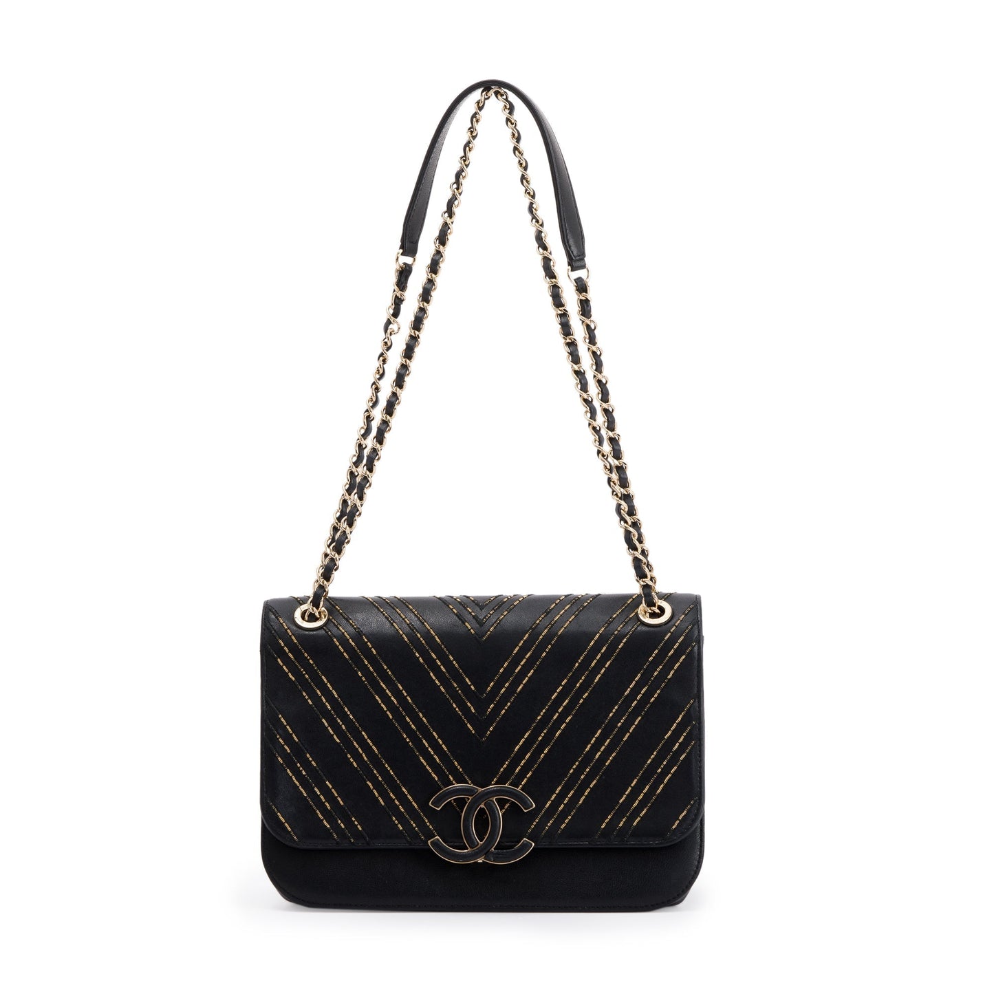 Chanel Chevron Subtle Flap Black Travel Bag