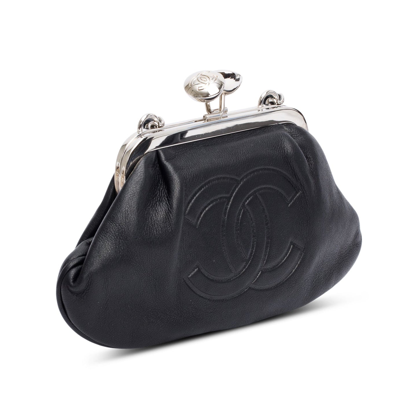 Chanel CC Kisslock Frame Evening Leather Lambskin Black Travel Bag