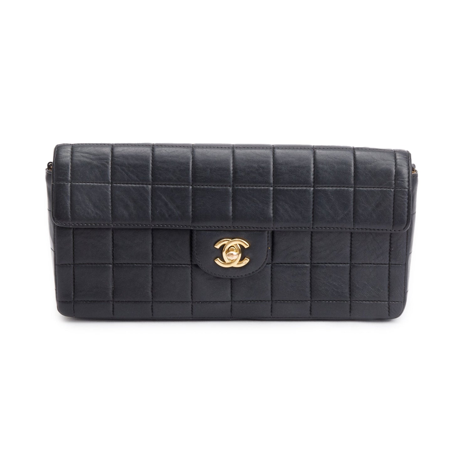 Chanel Chocolate Bar E W Flap Leather Lambskin Black Travel Bag