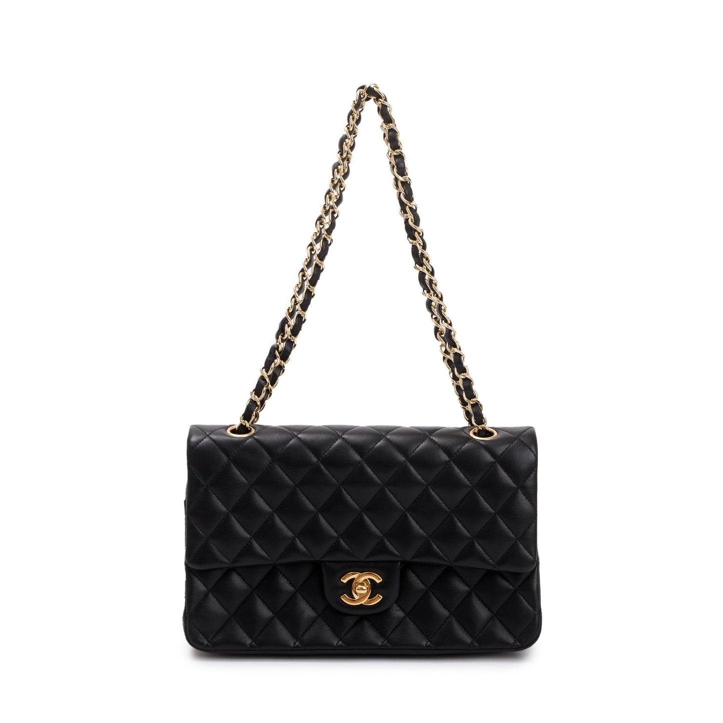 Chanel Classic Double Flap Leather Lambskin Black Travel Bag Flap Bag