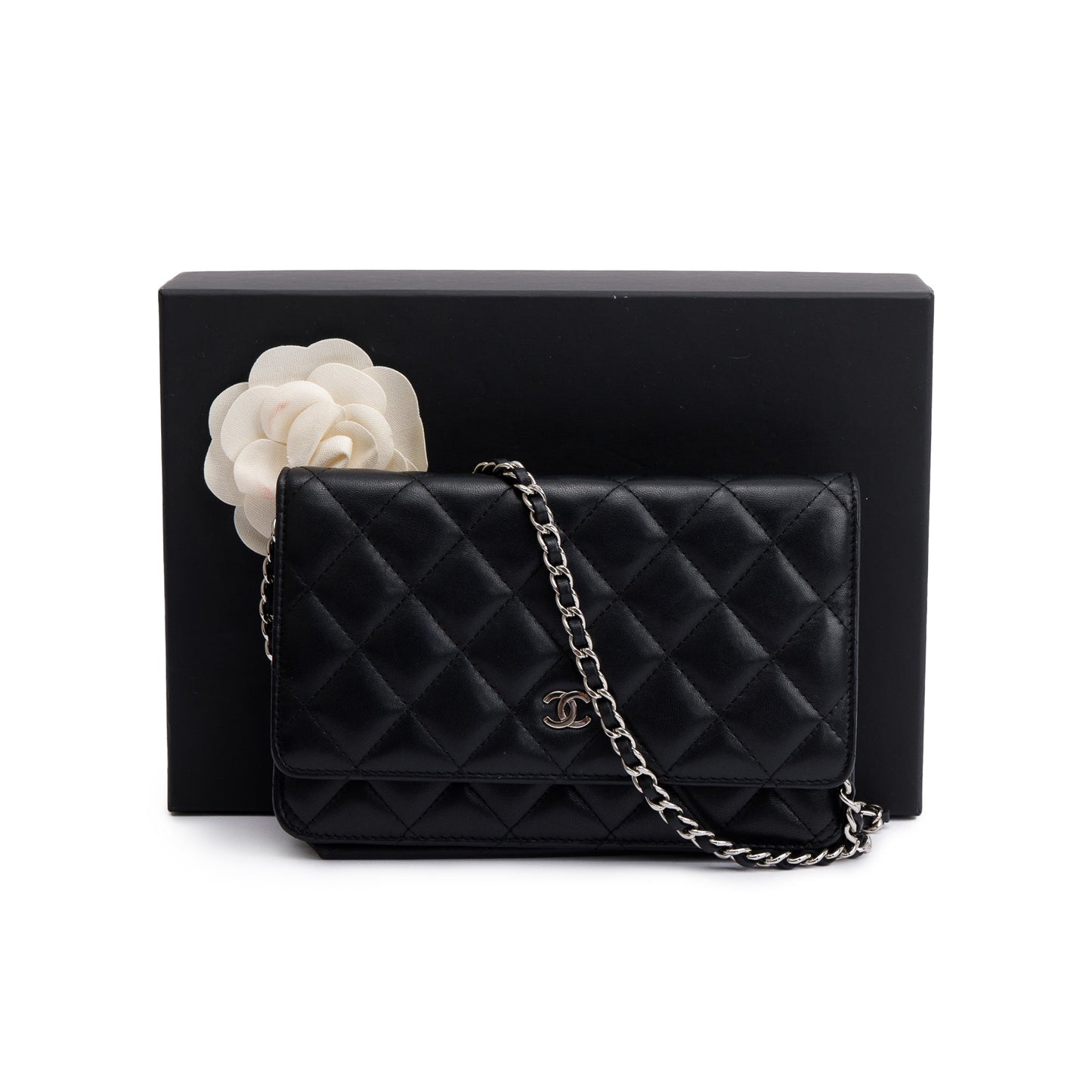Chanel Classic on Leather Lambskin Black Wallet Case W Box