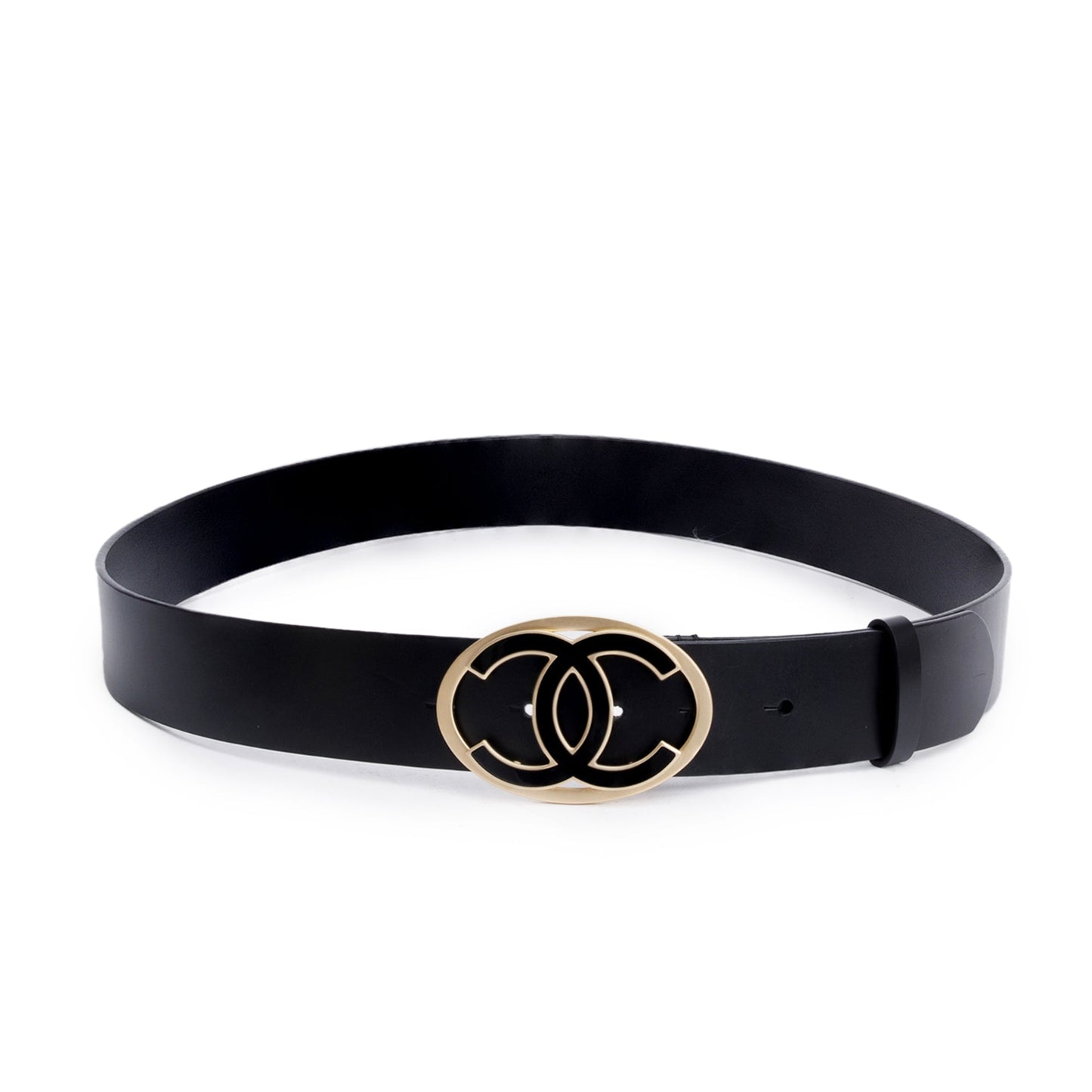 Chanel Interlocking CC Logo Oval Buckle Leather Lambskin Black Belt