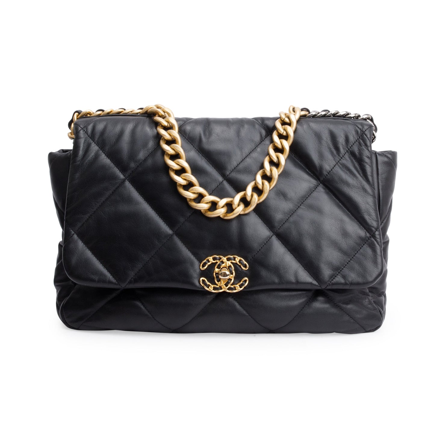 Chanel Maxi 19 Flap Leather Lambskin Black Travel Bag