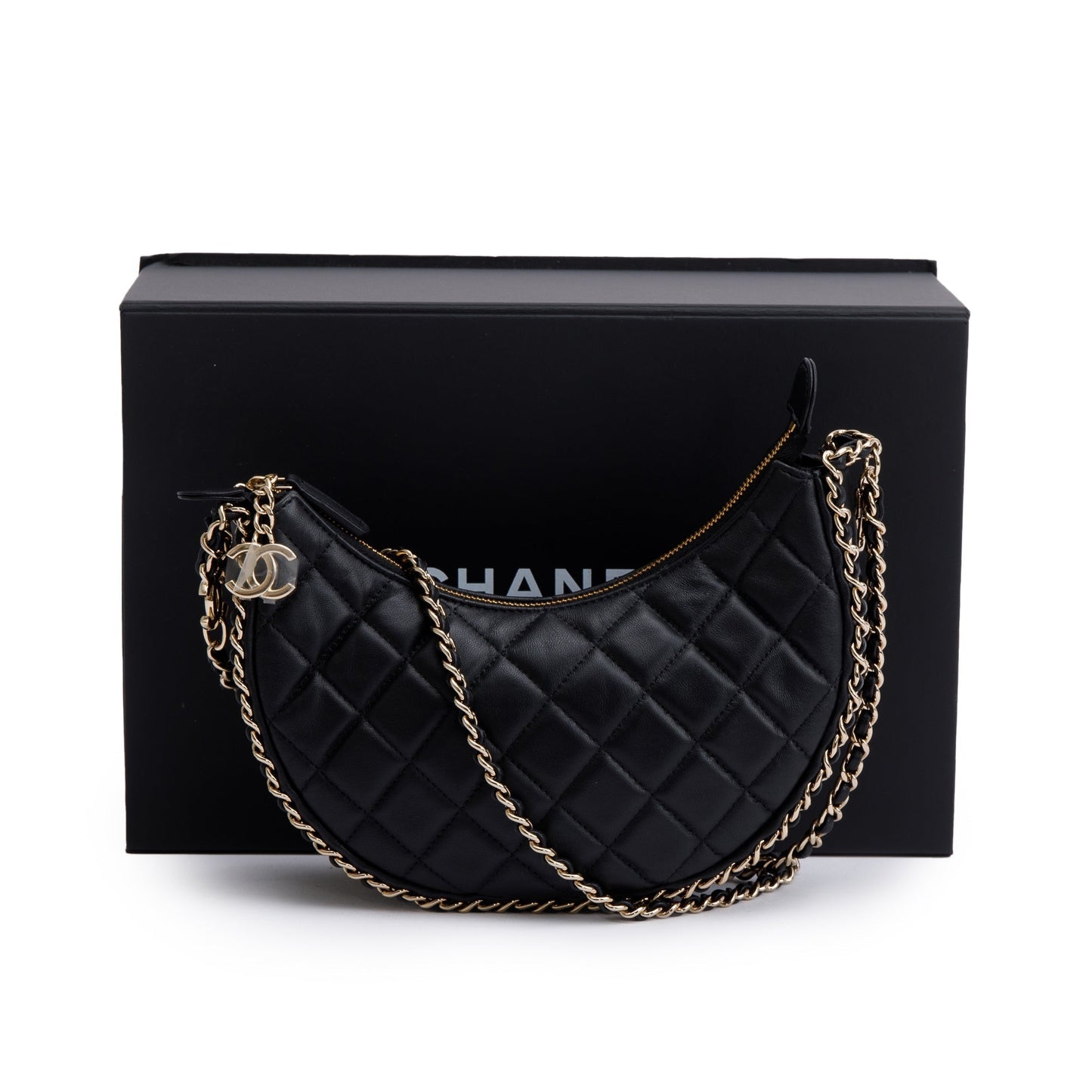 Chanel Around Hobo Leather Lambskin Black Travel Bag