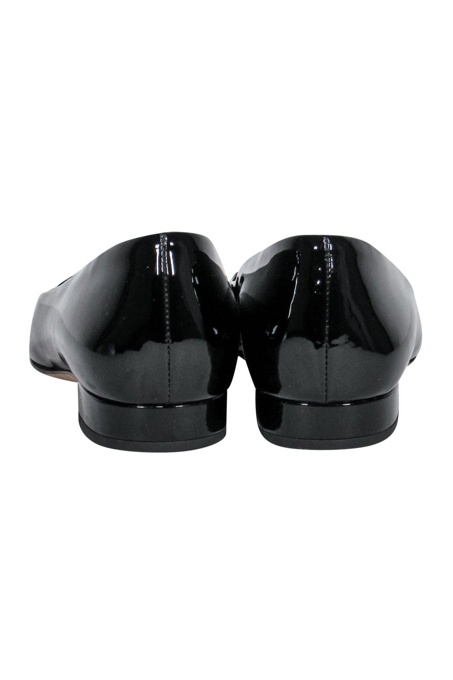 Chanel - Black Patent Leather Flats w/ Logo Sz
