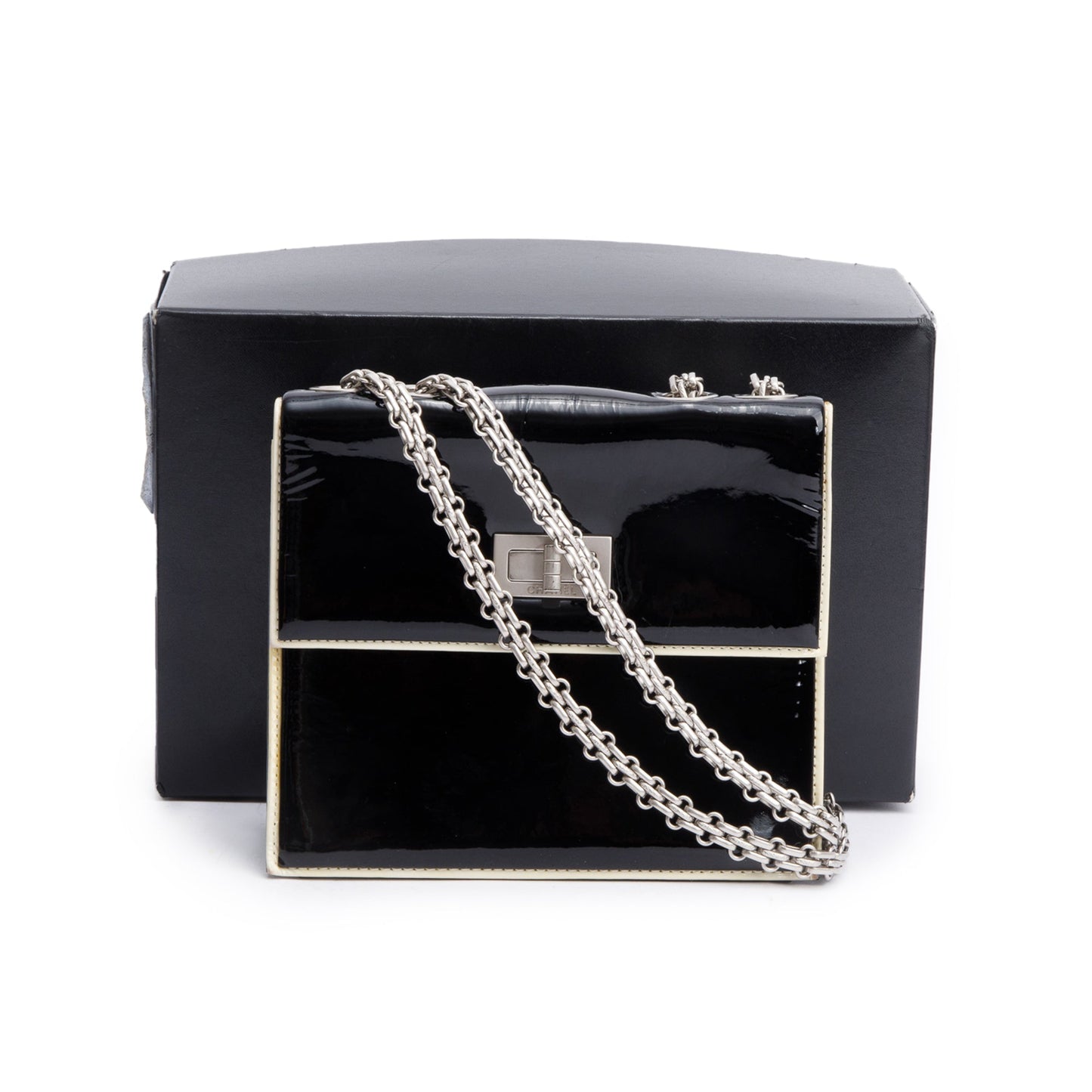 Chanel Patent Reissue Square Flap Leather Black Travel Bag