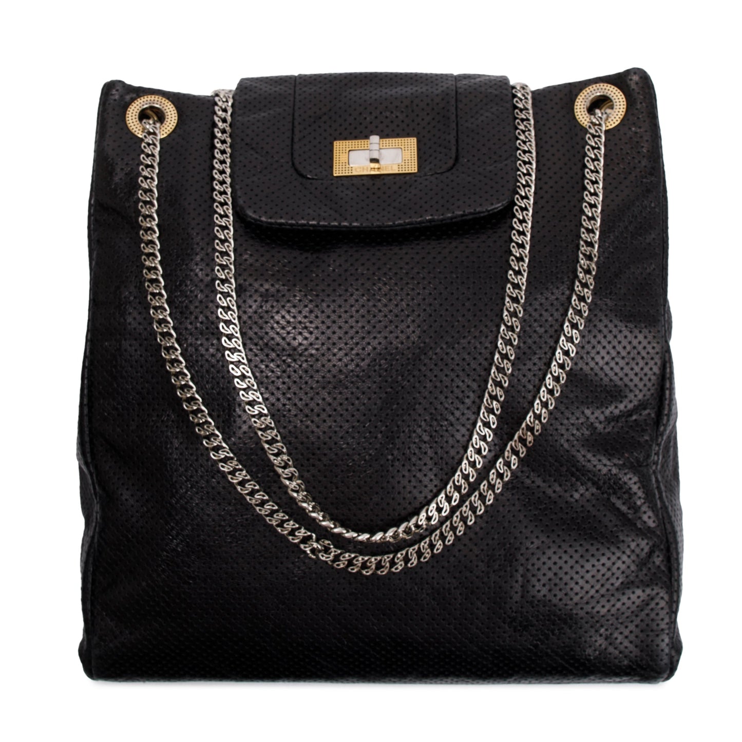 Chanel Perforated Drill Leather Calfskin Black Travel Bag