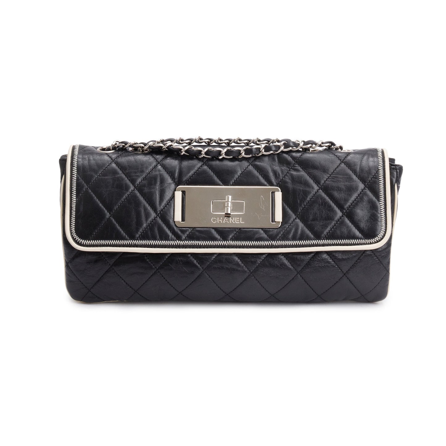 Chanel Quilted East West Reissue Flap Leather Calfskin Black Travel Bag