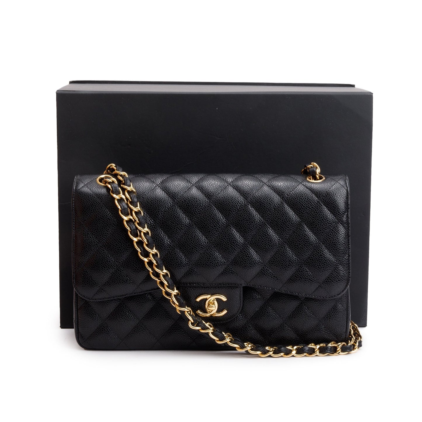 Chanel Quilted Caviar Classic Jumbo Double Leather Black Travel Bag 3