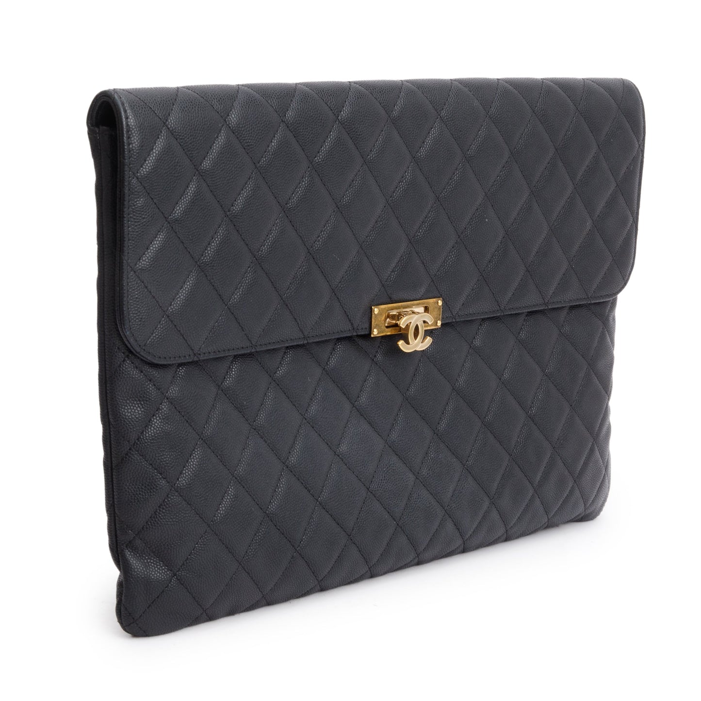 Chanel Quilted Caviar Golden Class O Leather Black Travel Bag