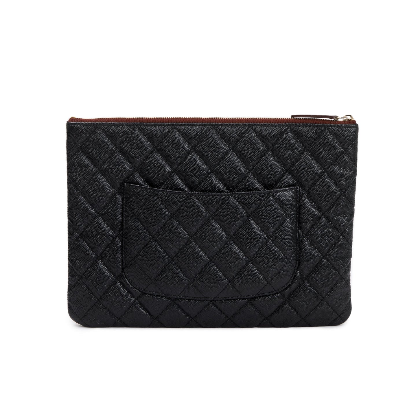 Chanel Quilted Caviar O Leather Black Travel Bag Case Clutch