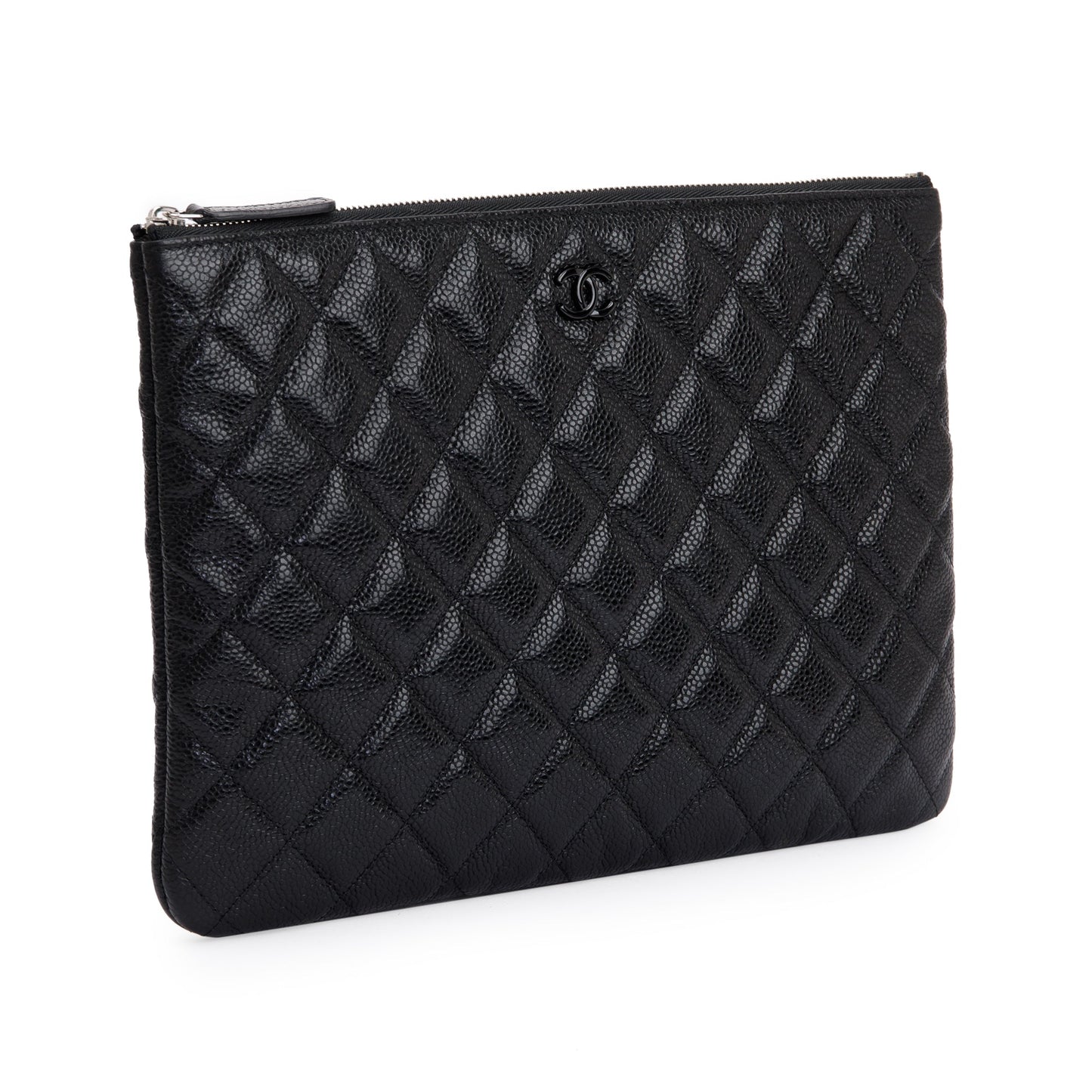 Chanel Quilted Caviar O Leather Black Travel Bag