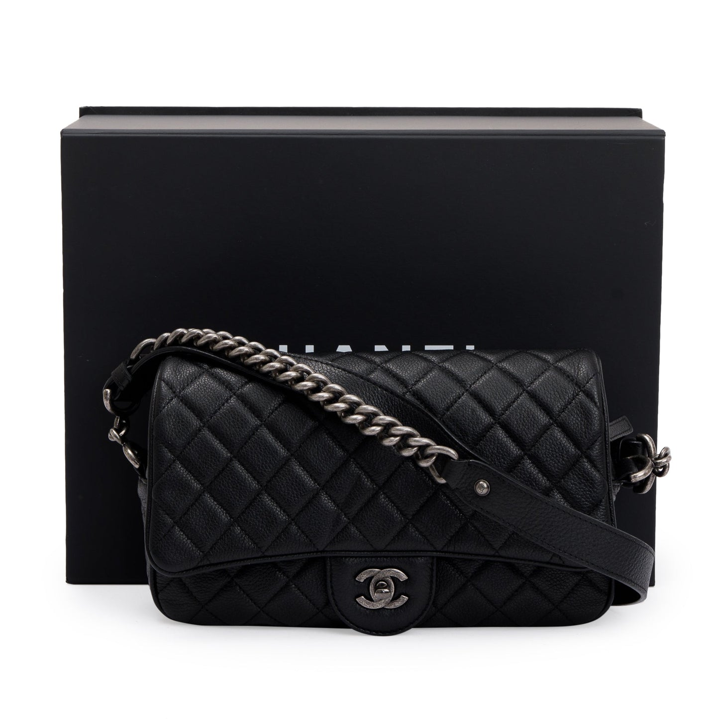 Chanel Quilted Caviar Casual Rock Flap Leather Black Travel Bag
