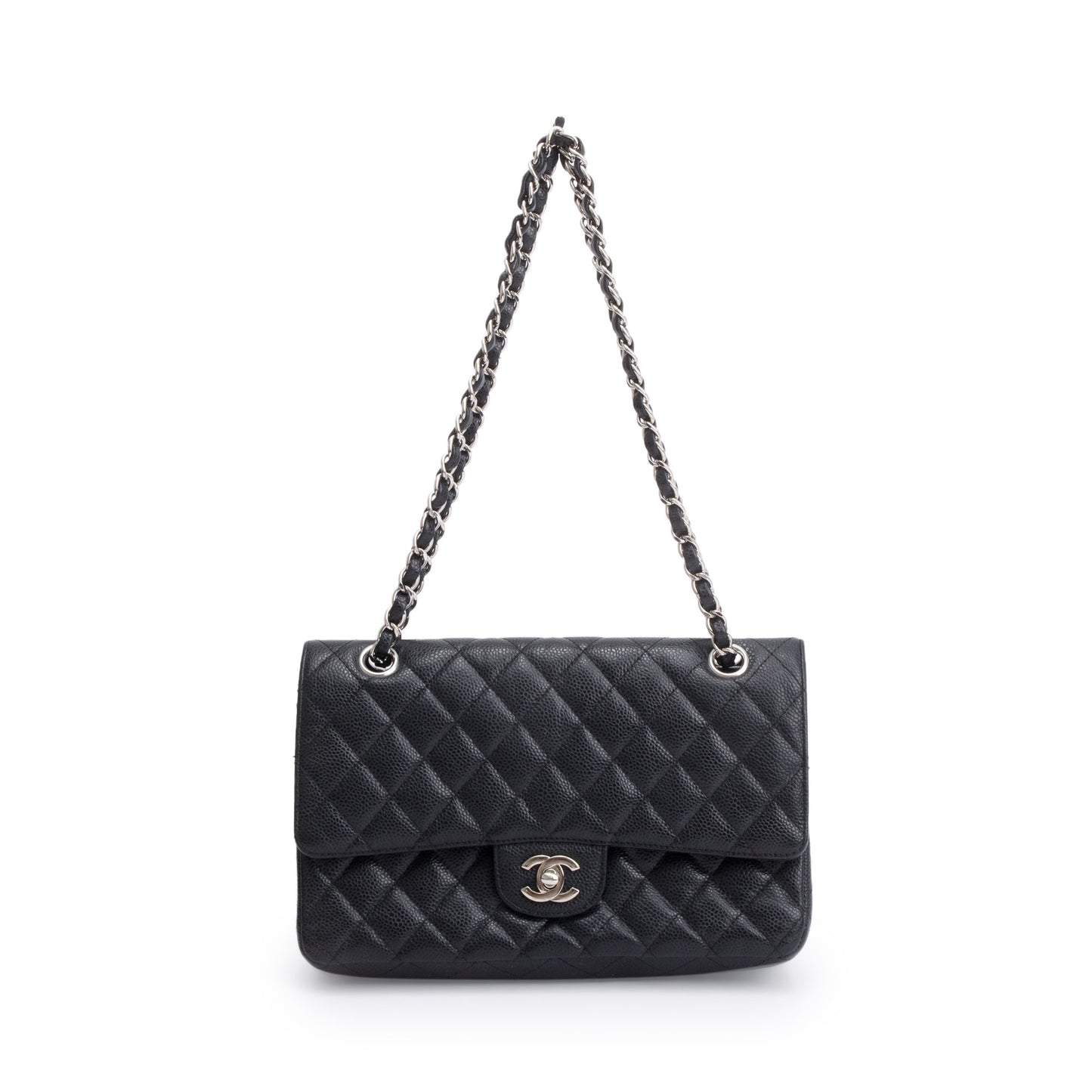 Chanel Quilted Caviar Classic Double Flap Black Travel Bag