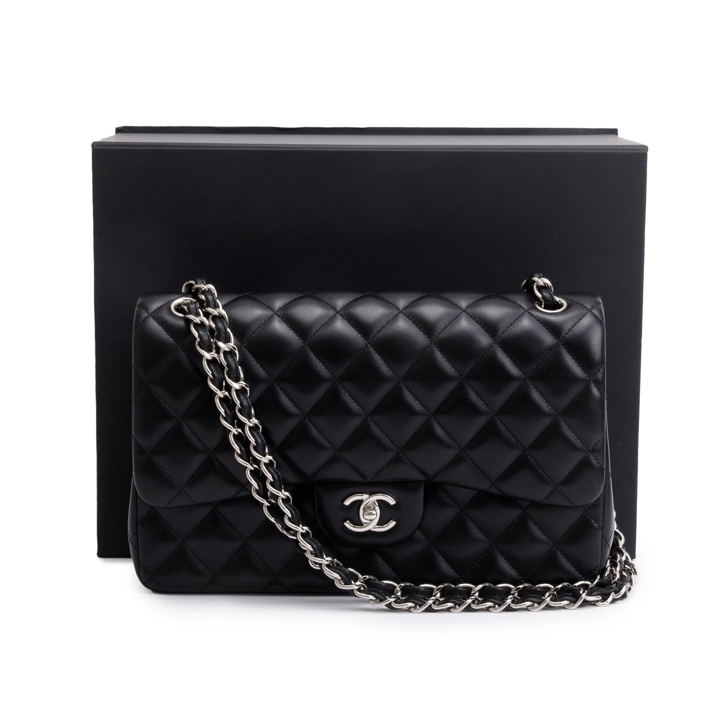 Chanel Quilted Classic Jumbo Double Flap Leather Lambskin Black Travel Bag Authenticity Card