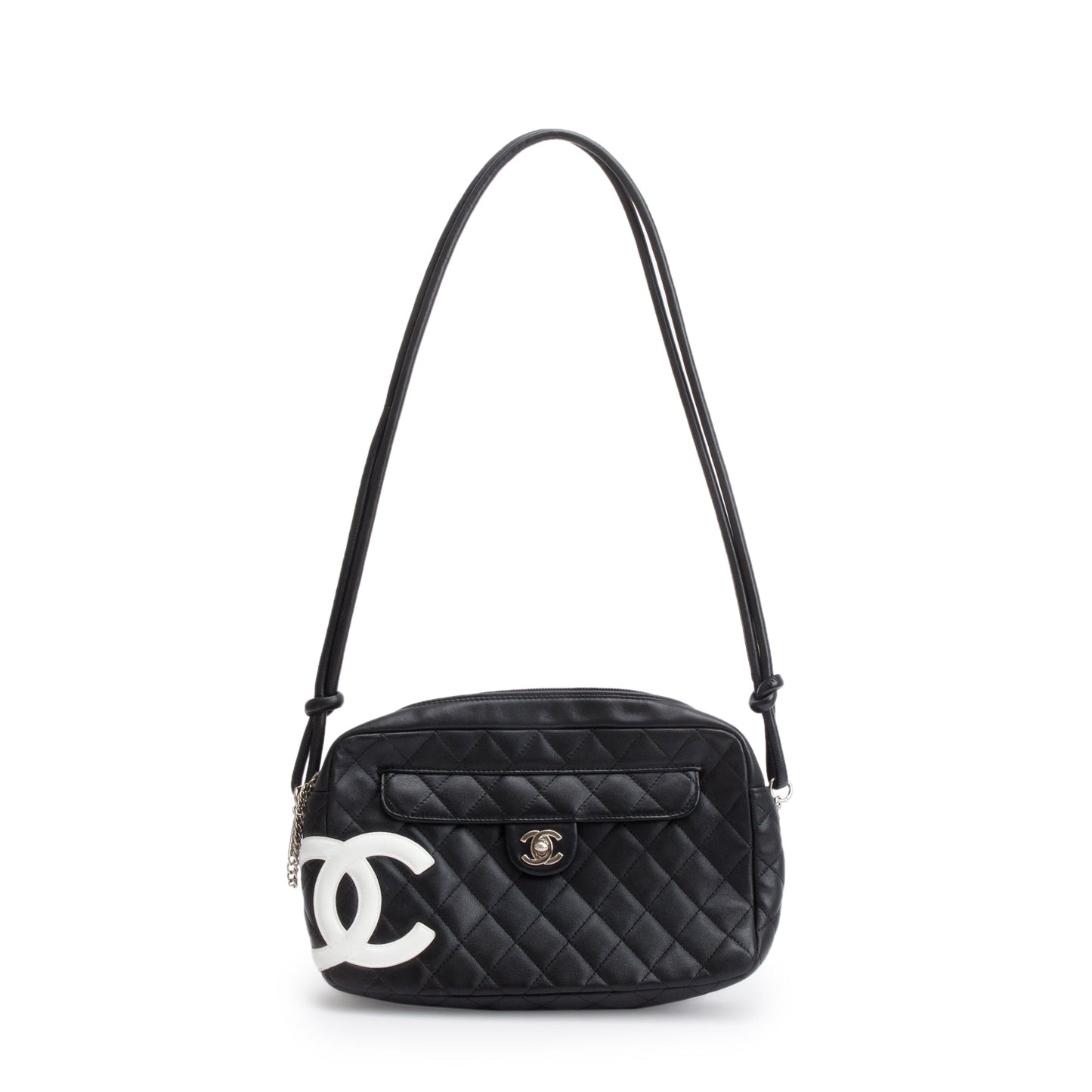 Chanel Quilted Ligne Cambon Camera Leather Lambskin Black Travel Bag