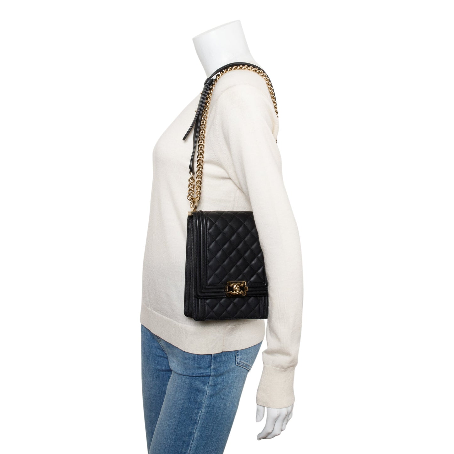 Chanel Quilted North South Boy Leather Lambskin Black Travel Bag