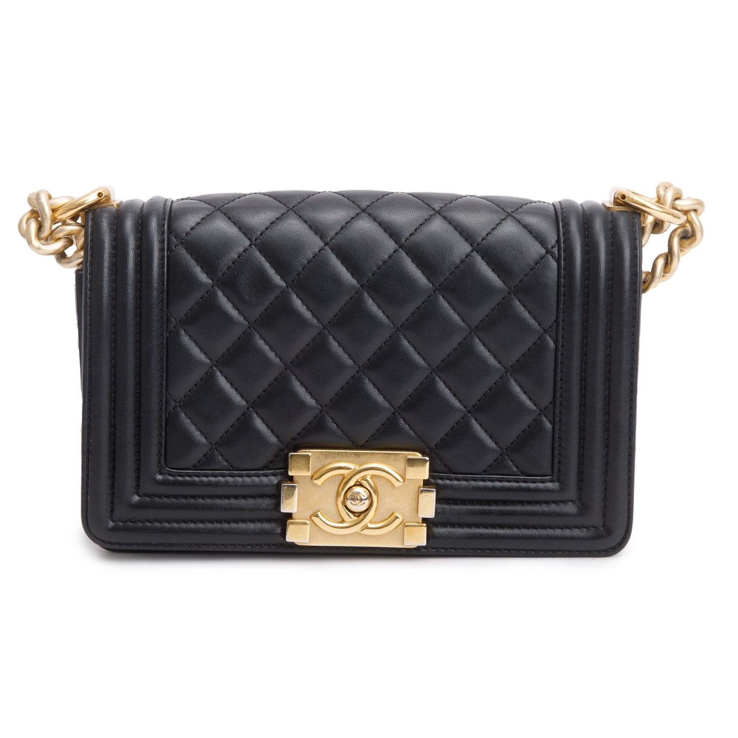Chanel Quilted Boy Leather Lambskin Black Travel Bag Authenticity Card