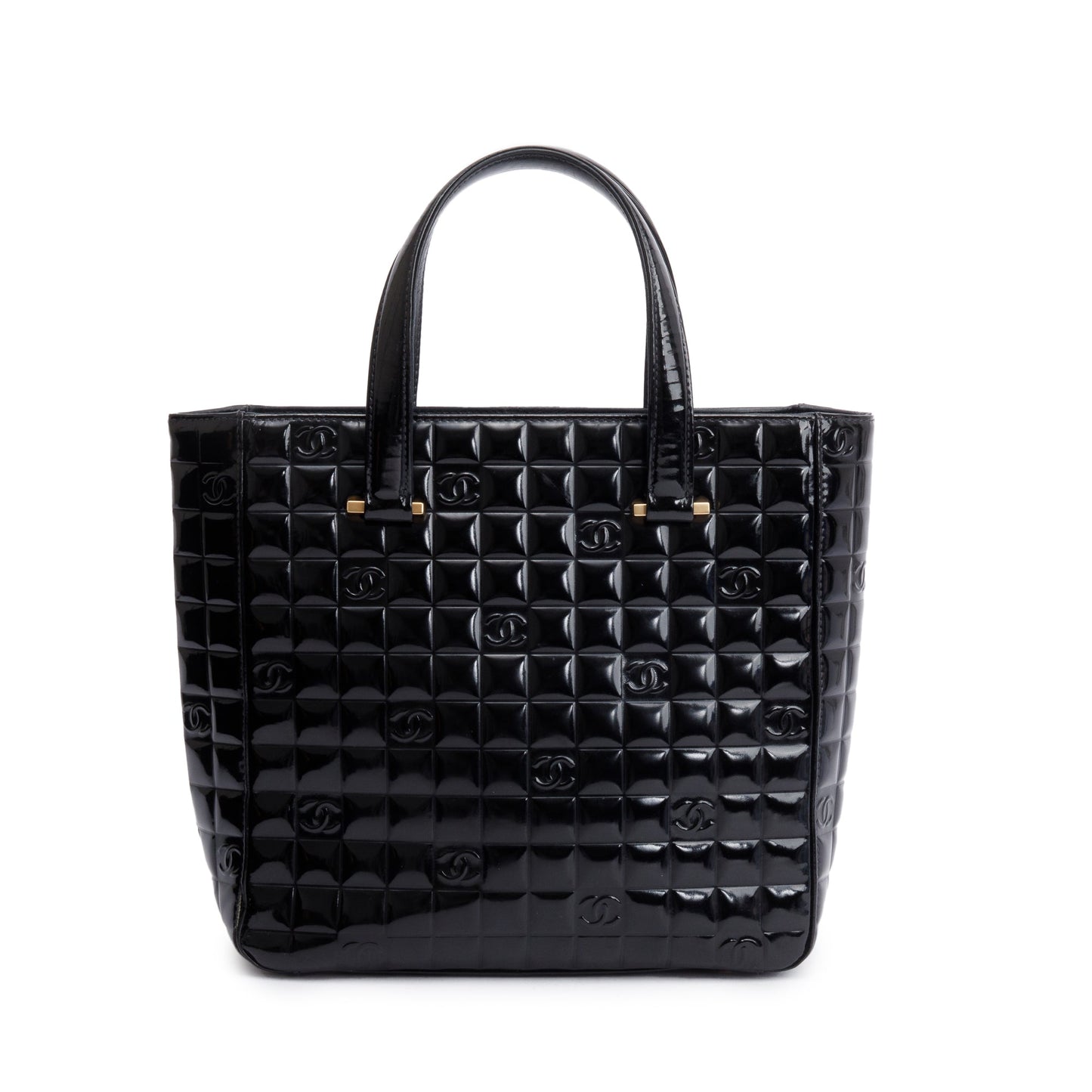 Chanel Quilted Patent Chocolate Bar CC Leather Black Travel Bag Tote Bag