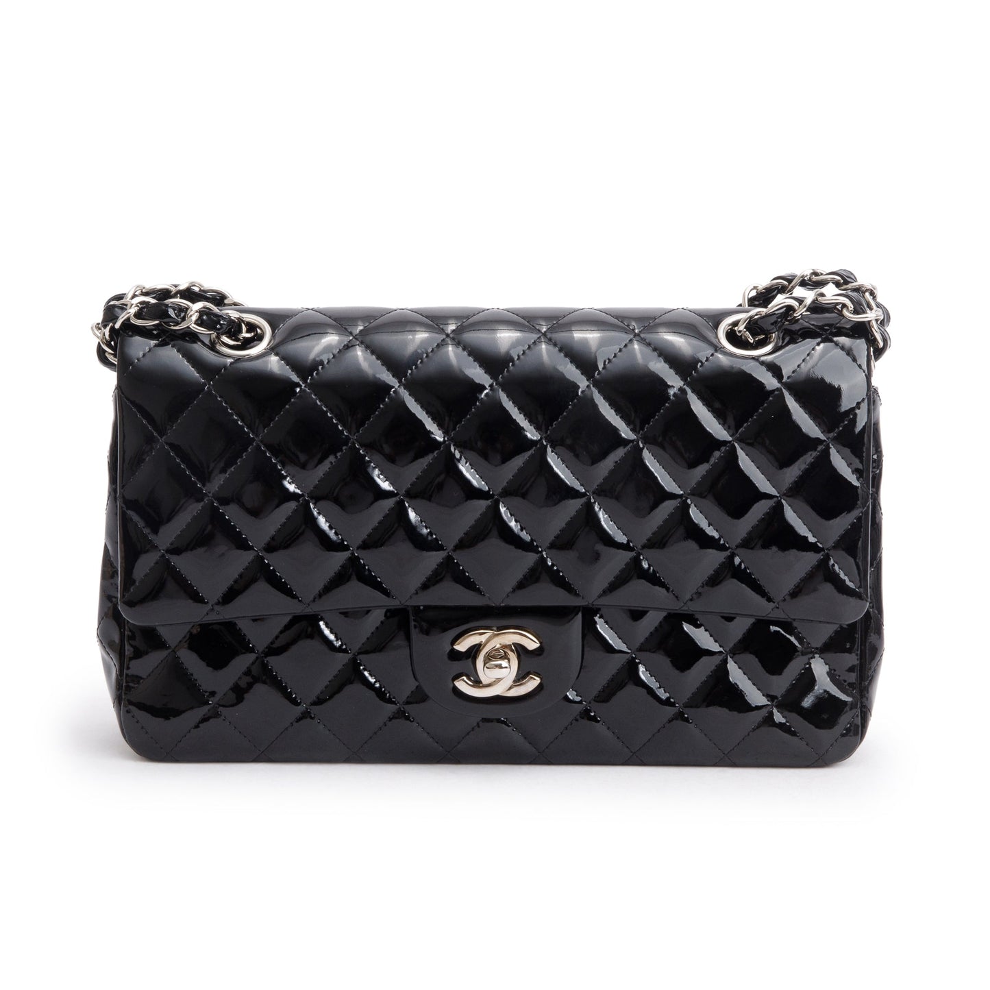 Chanel Quilted Patent Classic Double Flap Leather Black Travel Bag